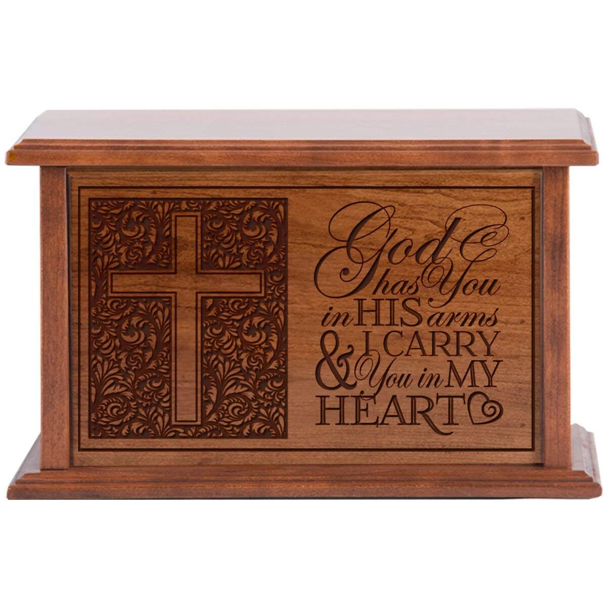 Engraved Cherry Wood Cremation Urn God Has You 10.5x7 - LifeSong Milestones