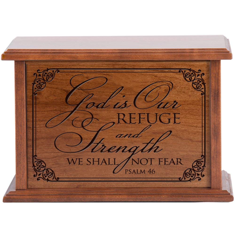 Engraved Cherry Wood Cremation Urn God Is Our Refuge 10.5x7 - LifeSong Milestones