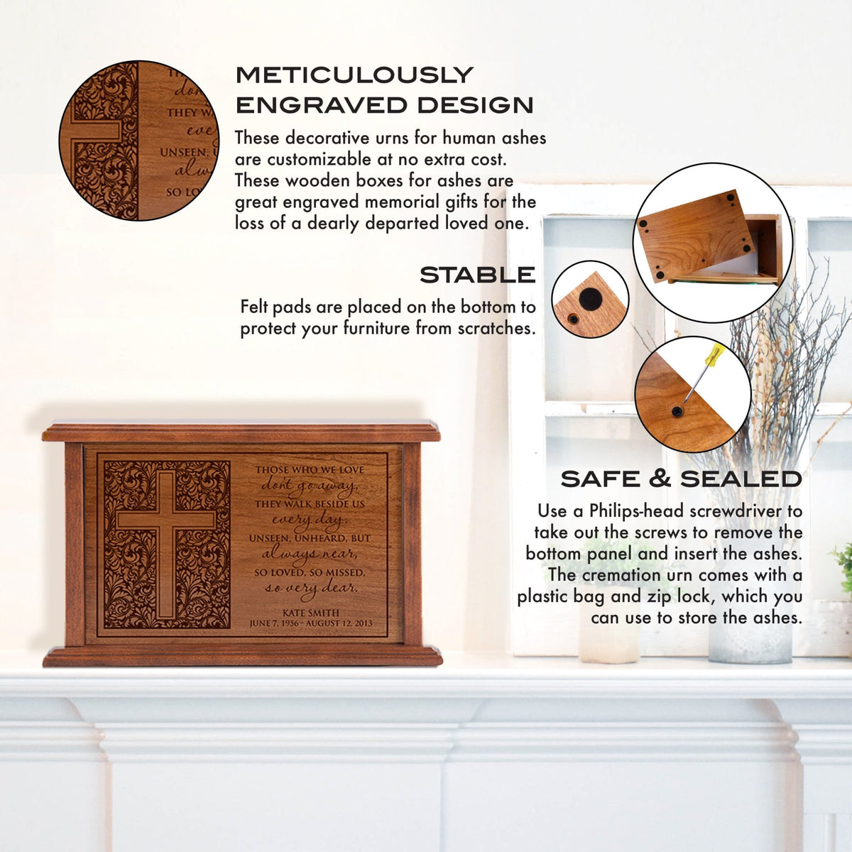 Engraved Cremation Urn for Human Ashes