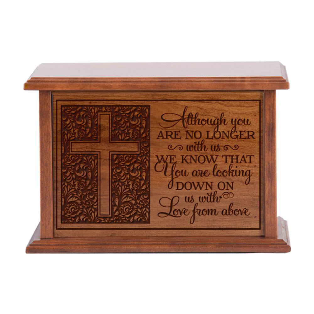 Engraved Cherry Wood Cremation Urn We Know You Are Looking Down 10.5” x 7” x 7.75” - LifeSong Milestones