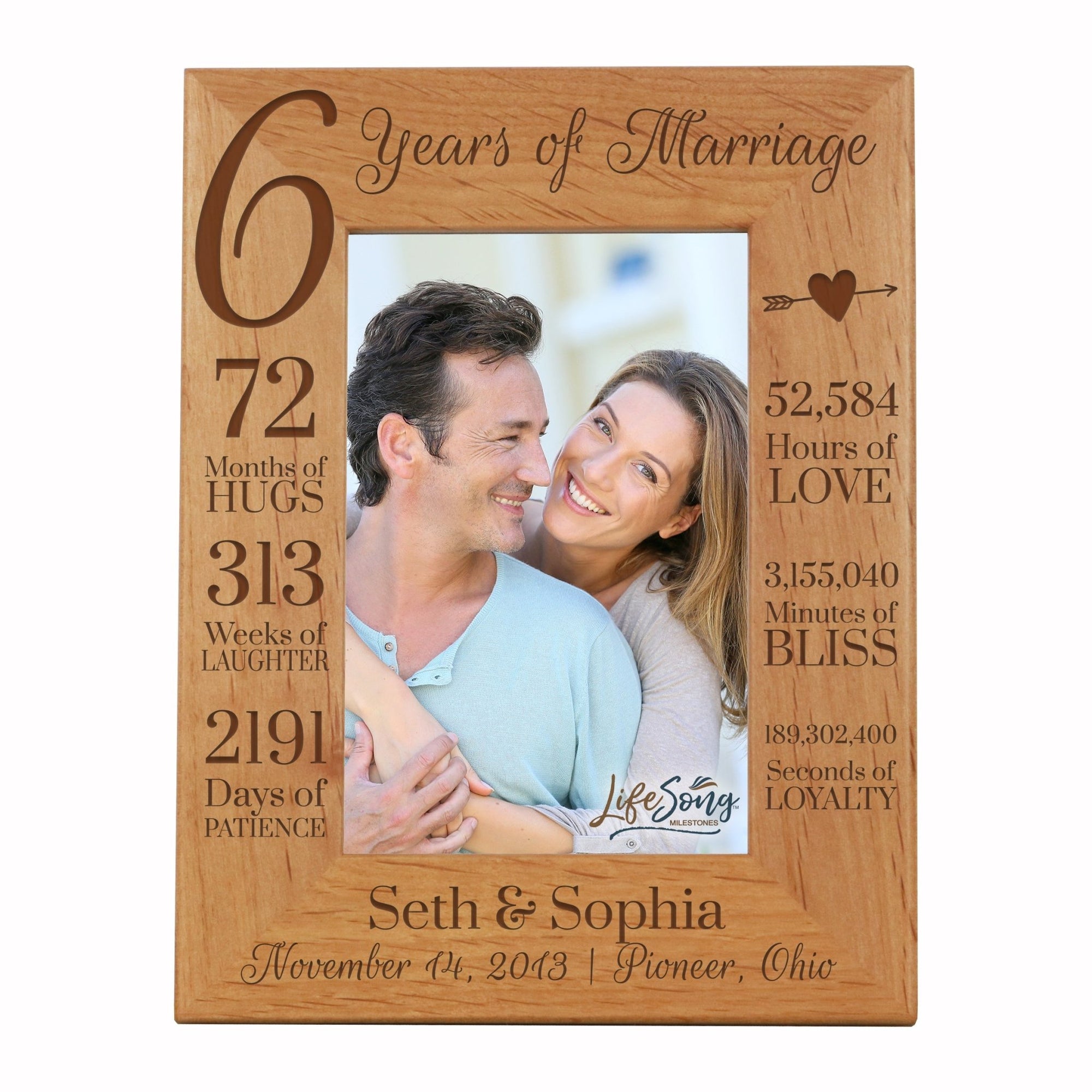 Engraved Personalized 6th Anniversary Photo Frame - 6.5" x 8.5" - LifeSong Milestones