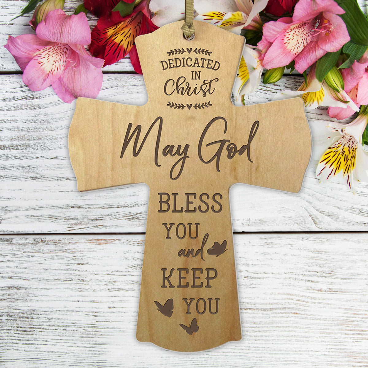 Engraved Wooden Dedication Crosses - Dedicated In Christ - LifeSong Milestones