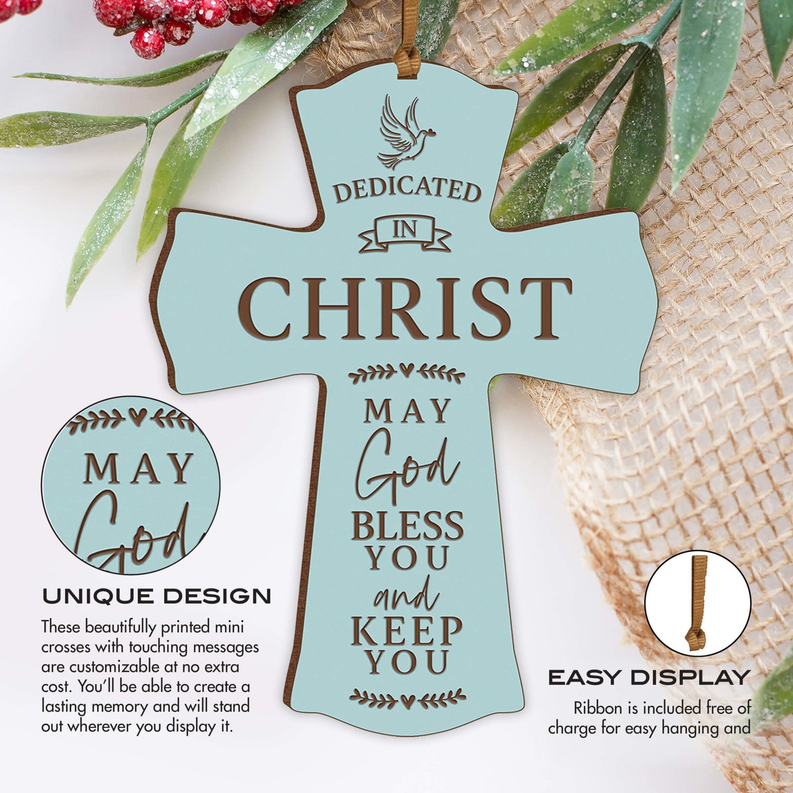 Engraved Wooden Dedication Crosses - Dedicated In Christ - LifeSong Milestones