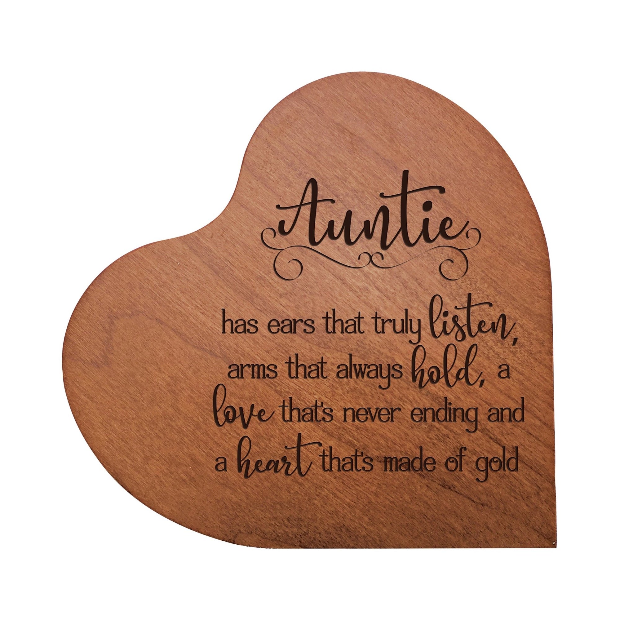 Engraved Wooden Heart Block 5” x 5.25” x 0.75”- Auntie - LifeSong Milestones