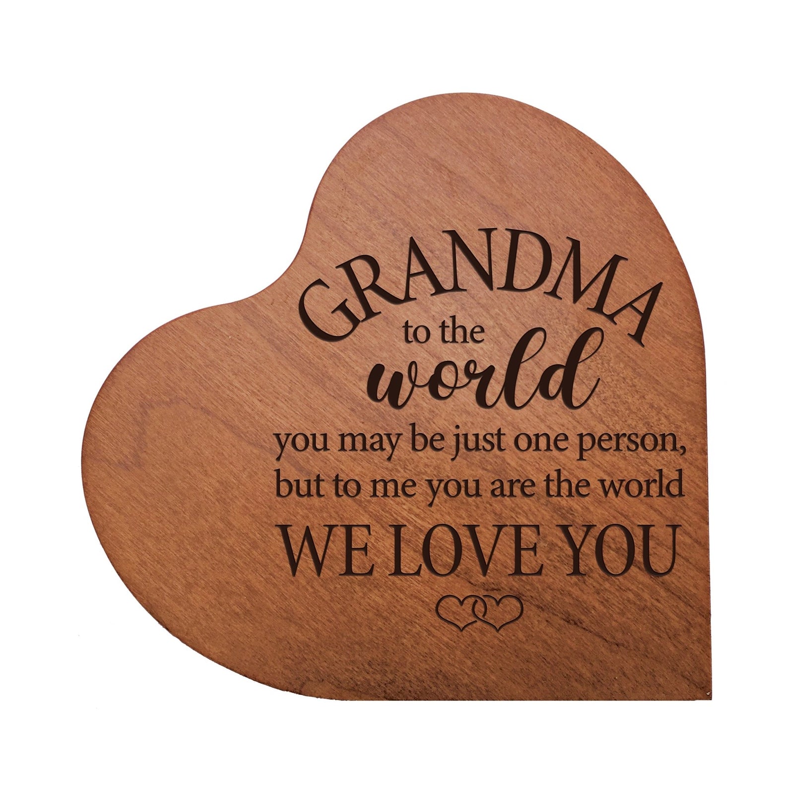 Engraved Wooden Heart Block 5” x 5.25” x 0.75”- Grandma To The World 2 - LifeSong Milestones