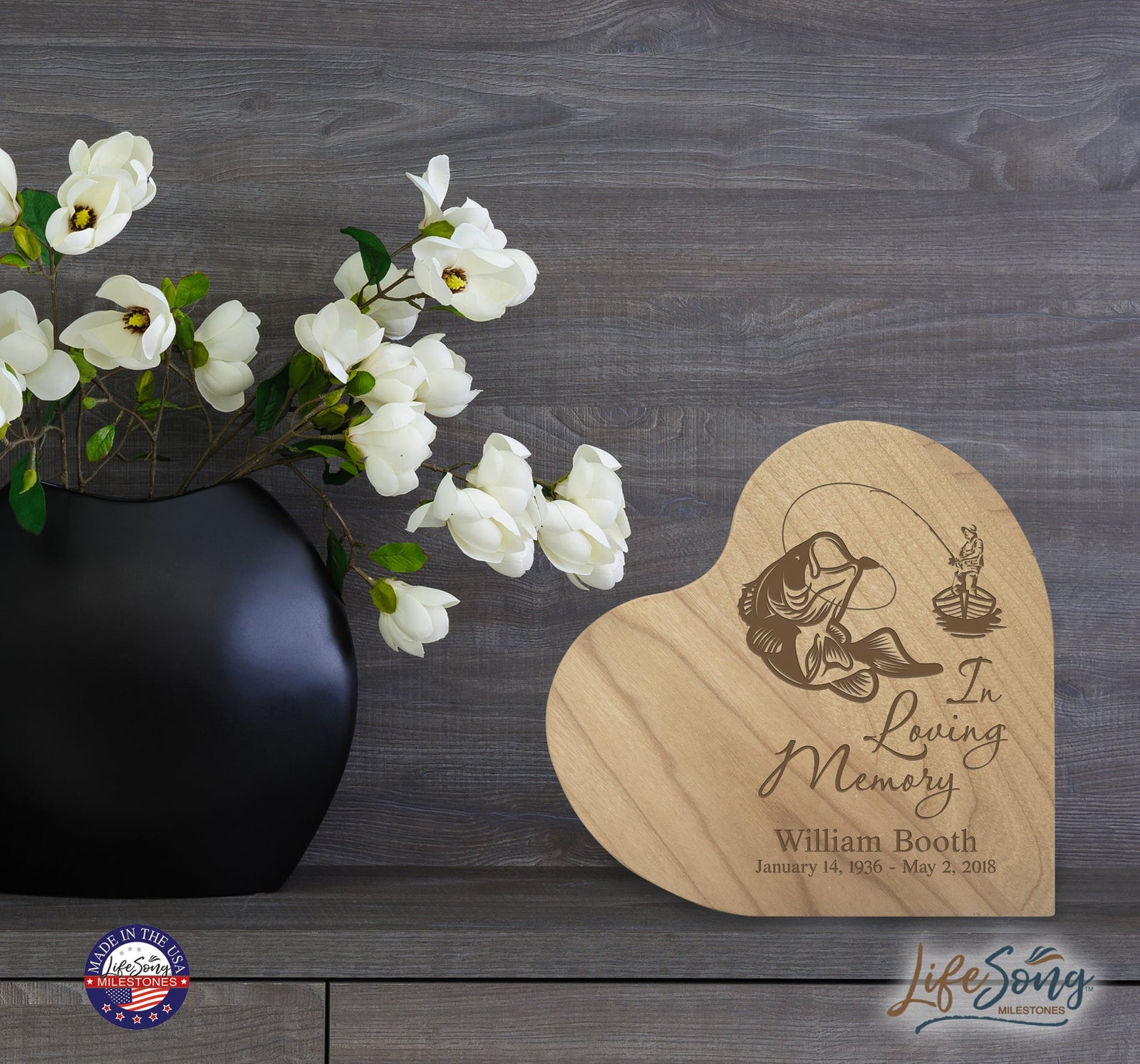 Engraved Wooden Heart Block 5” x 5.25” x 0.75”- In Loving Memory - LifeSong Milestones