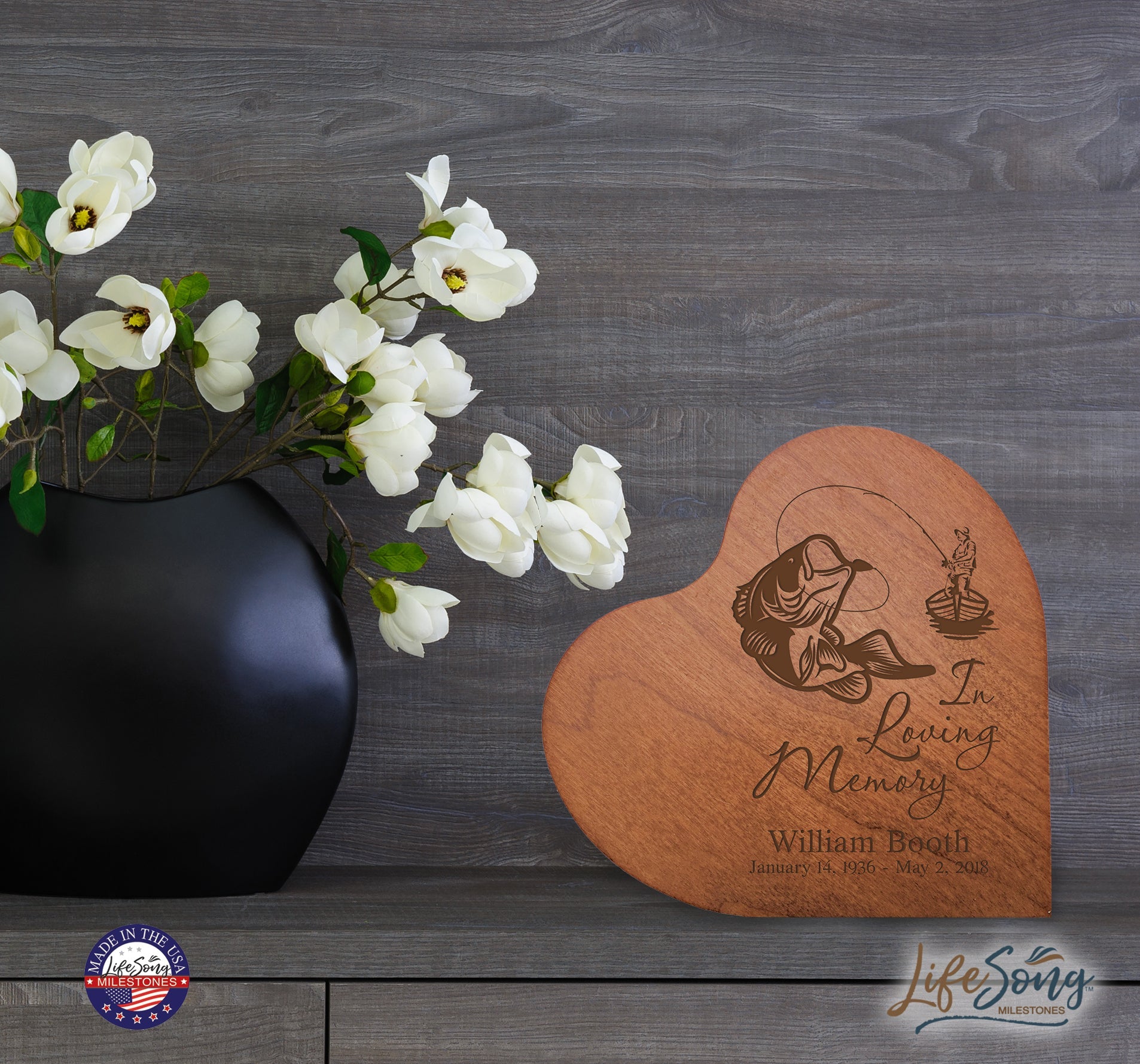 Engraved Wooden Heart Block 5” x 5.25” x 0.75”- In Loving Memory - LifeSong Milestones