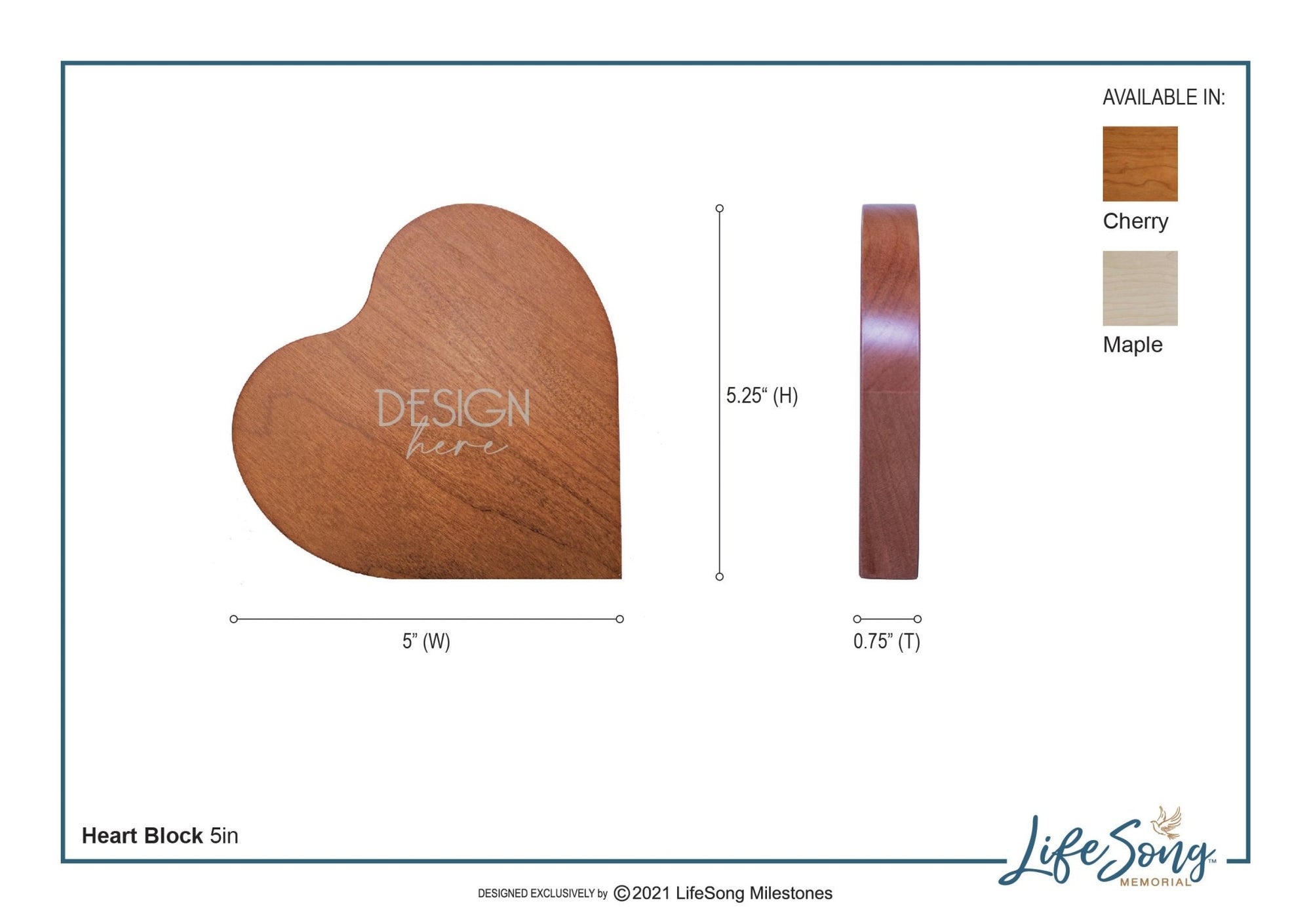 Engraved Wooden Heart Block 5” x 5.25” x 0.75” - In Loving Memory (dove) - LifeSong Milestones