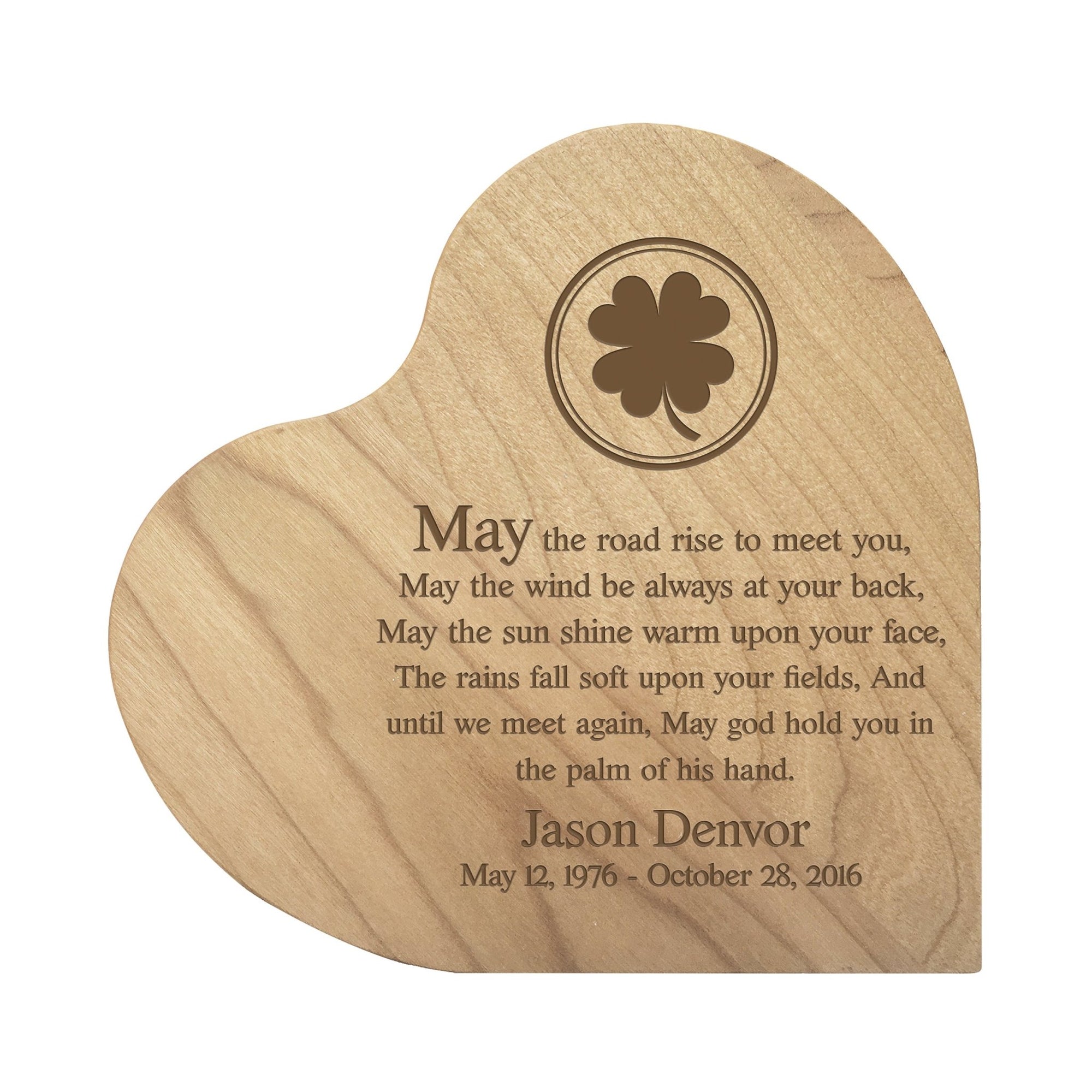 Engraved Wooden Heart Block 5” x 5.25” x 0.75” - May The Road Rise To Meet You - LifeSong Milestones