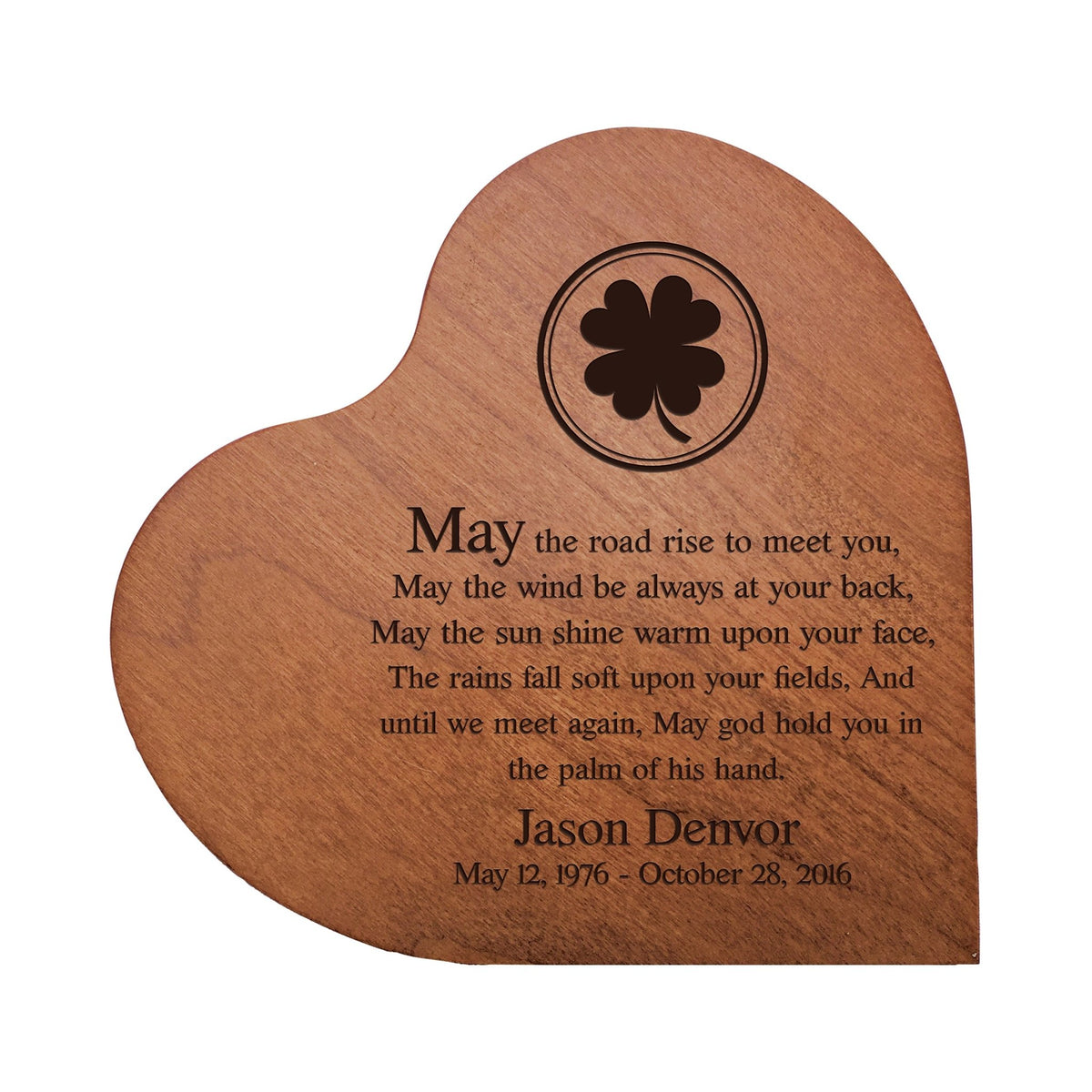 Engraved Wooden Heart Block 5” x 5.25” x 0.75” - May The Road Rise To Meet You - LifeSong Milestones