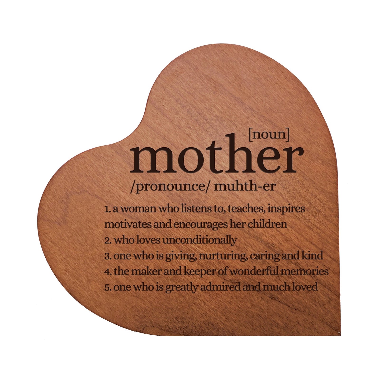 Engraved Wooden Heart Block 5” x 5.25” x 0.75”- Mother - LifeSong Milestones