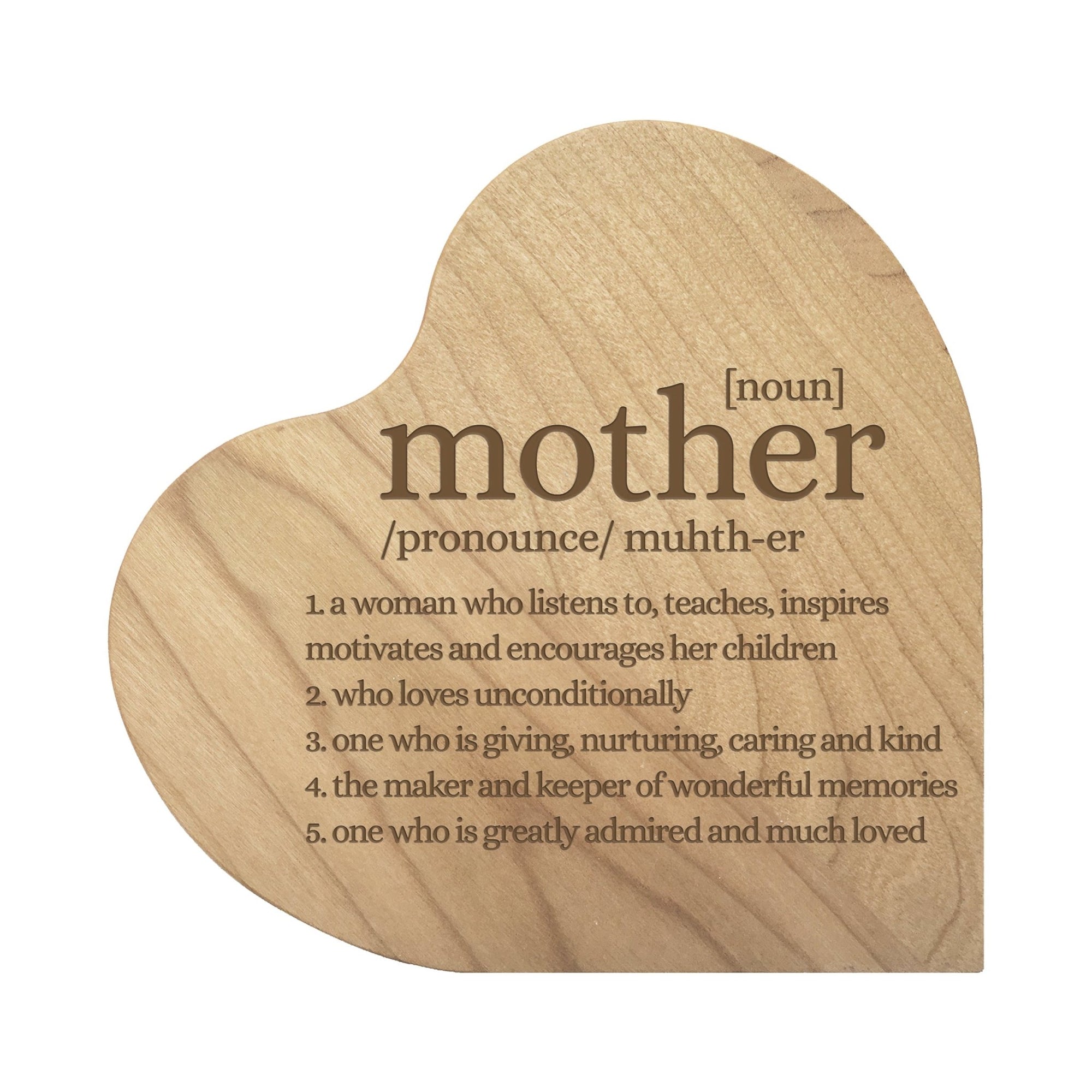 Engraved Wooden Heart Block 5” x 5.25” x 0.75”- Mother - LifeSong Milestones