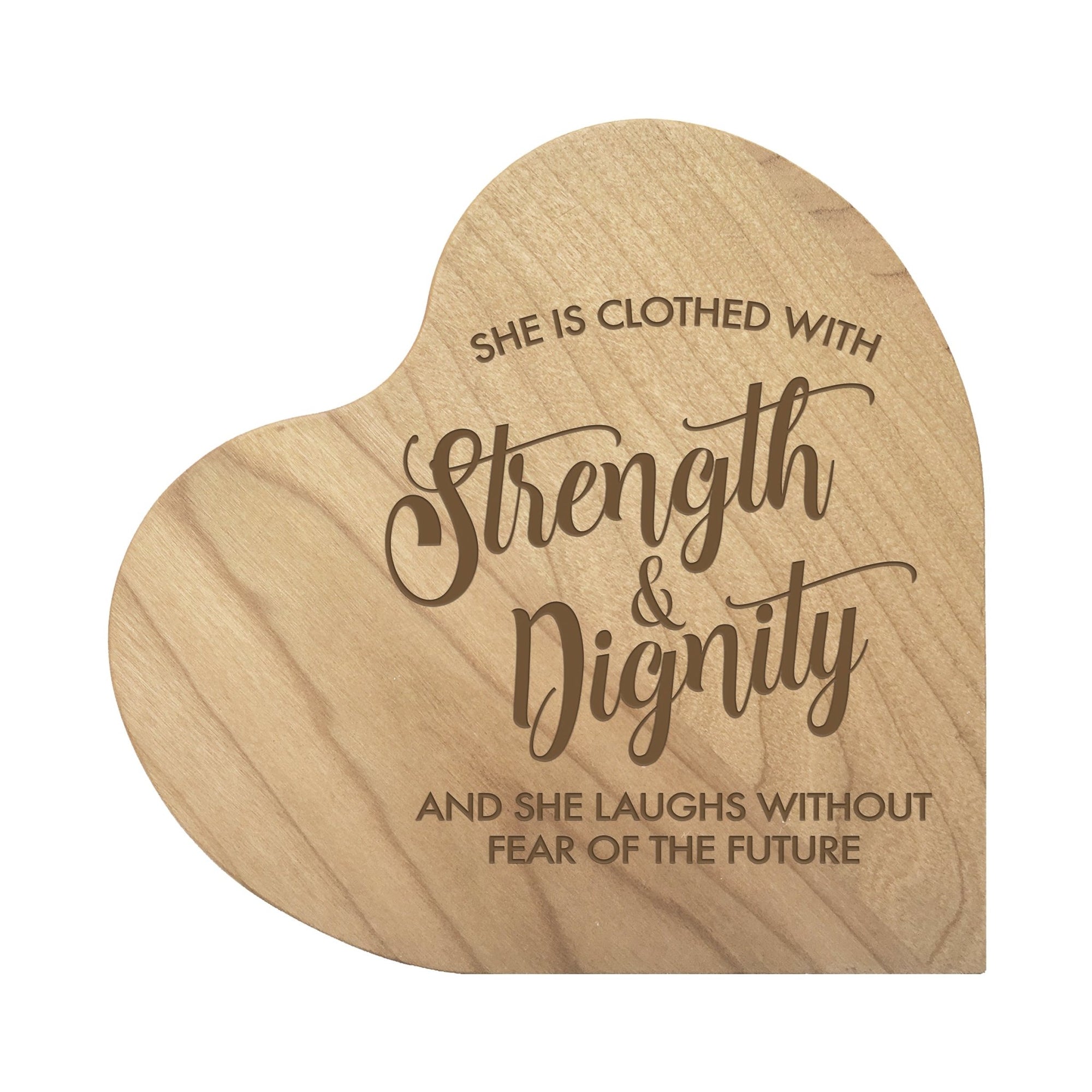 Engraved Wooden Heart Block 5” x 5.25” x 0.75”- Strength And Dignity - LifeSong Milestones