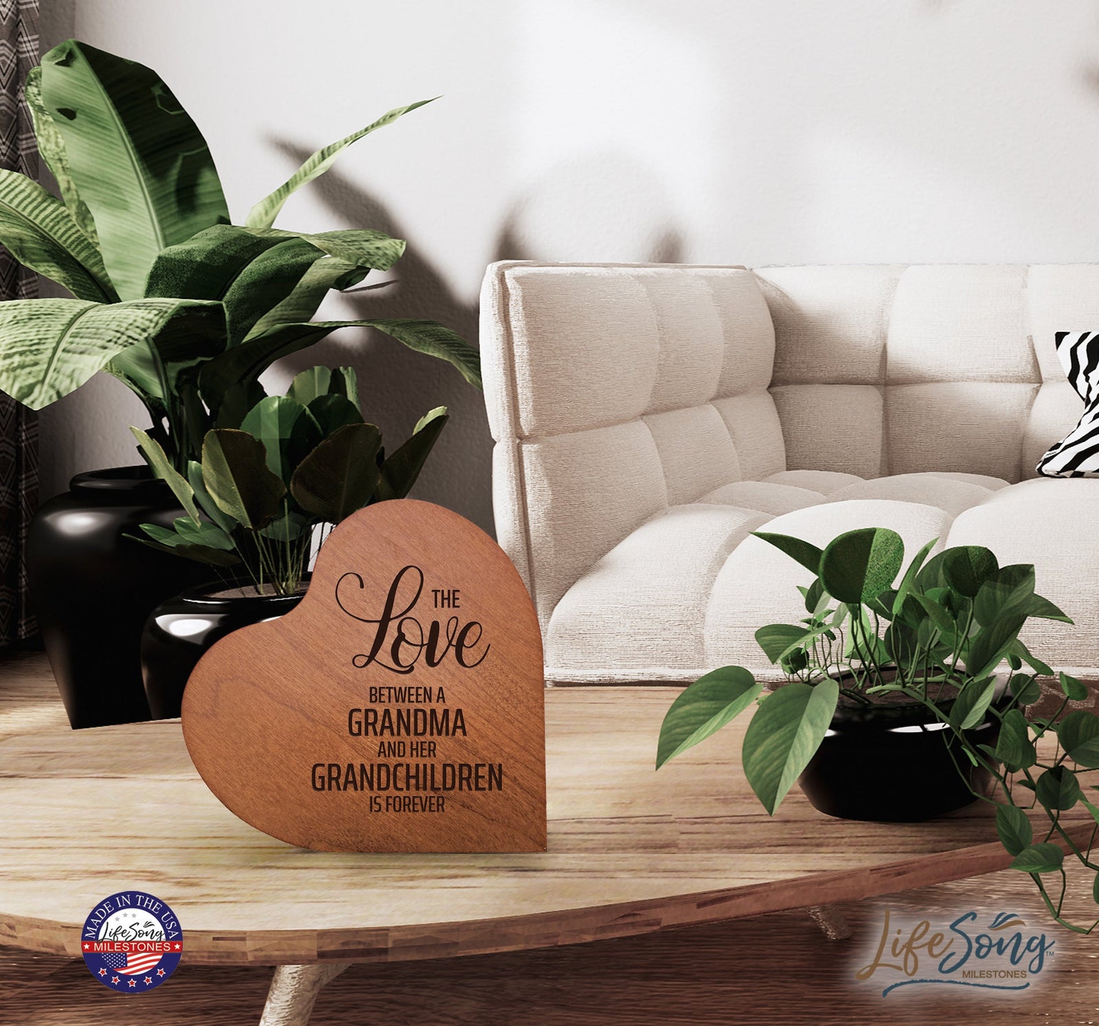 Engraved Wooden Heart Block 5” x 5.25” x 0.75”- The Love Between - LifeSong Milestones