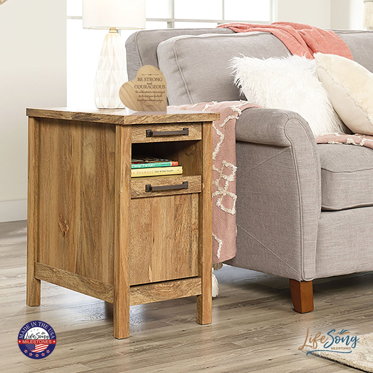 Engraved Wooden Inspirational Heart Block 5” x 5.25” x 0.75” - Be Strong and Courageous - LifeSong Milestones