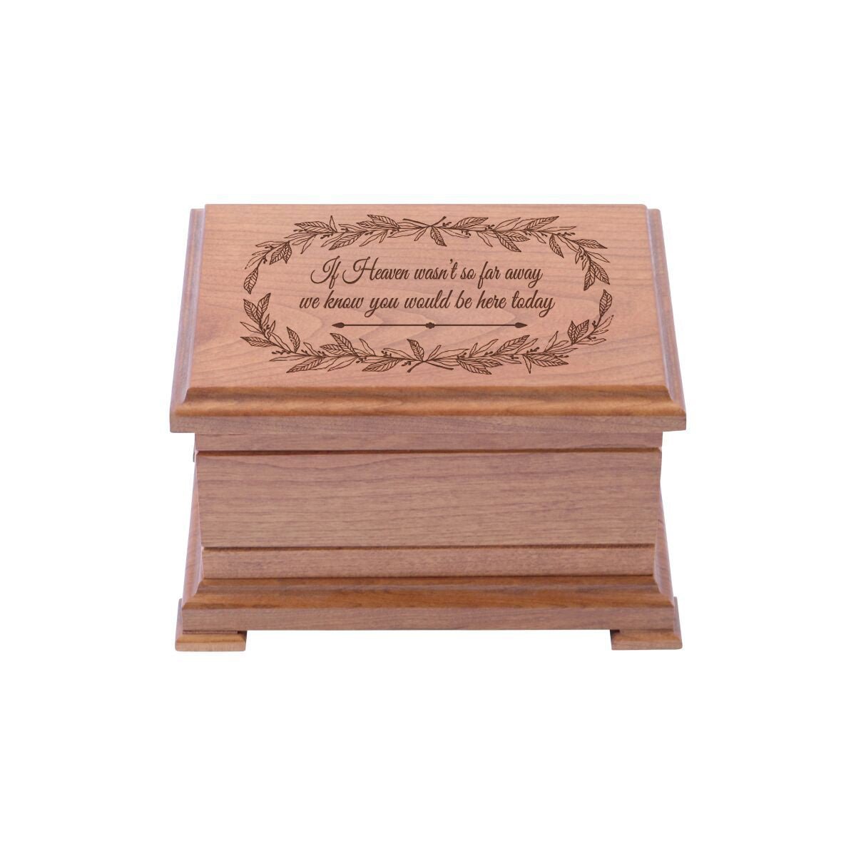 Engraved Wooden Urn Box for Human Ashes 9.75" x 7.75" x 4.25" holds 210 cu in If Heaven - LifeSong Milestones