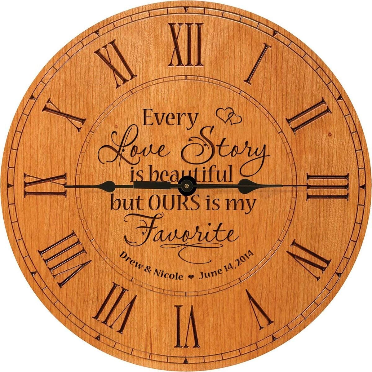 Every Love Story Anniversary Cherry Wood Clock - LifeSong Milestones