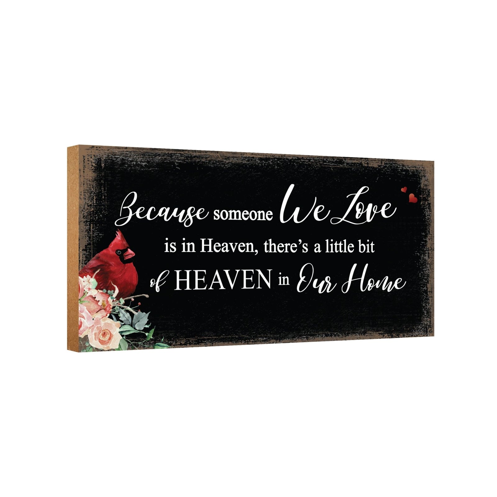 A wooden memorial wall plaque featuring a cardinal, a symbol of remembrance and love.