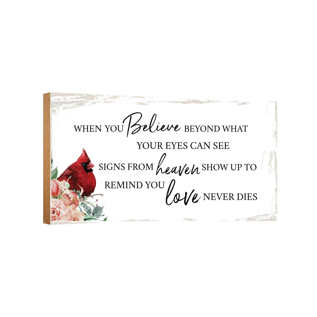 A wooden memorial wall plaque with a heartfelt design.