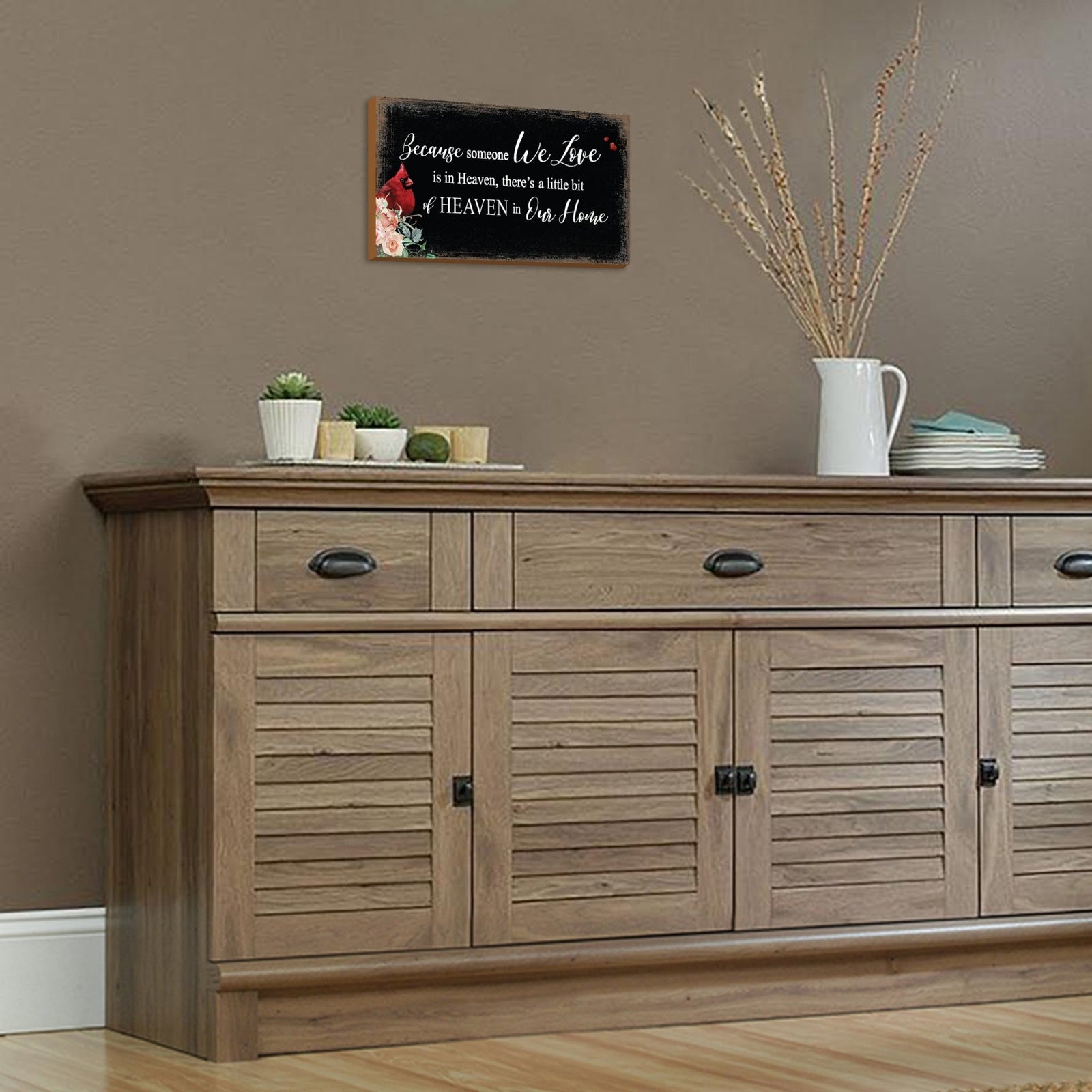 An elegant wooden memorial wall plaque adorned with a cardinal, designed to honor and cherish the memory of your loved one.