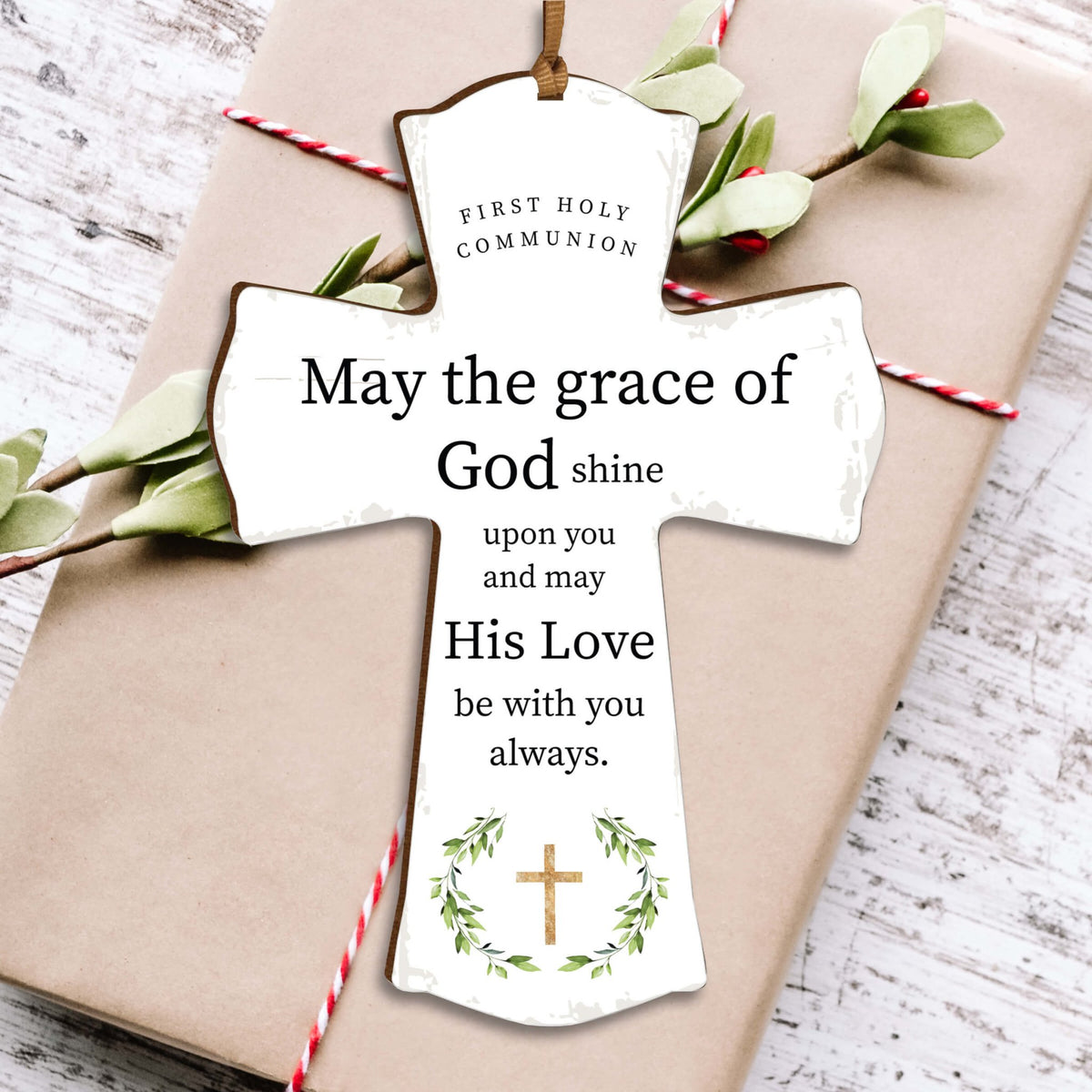 First Holy Communion Wooden Hanging Mini Cross - May The Grace - LifeSong Milestones