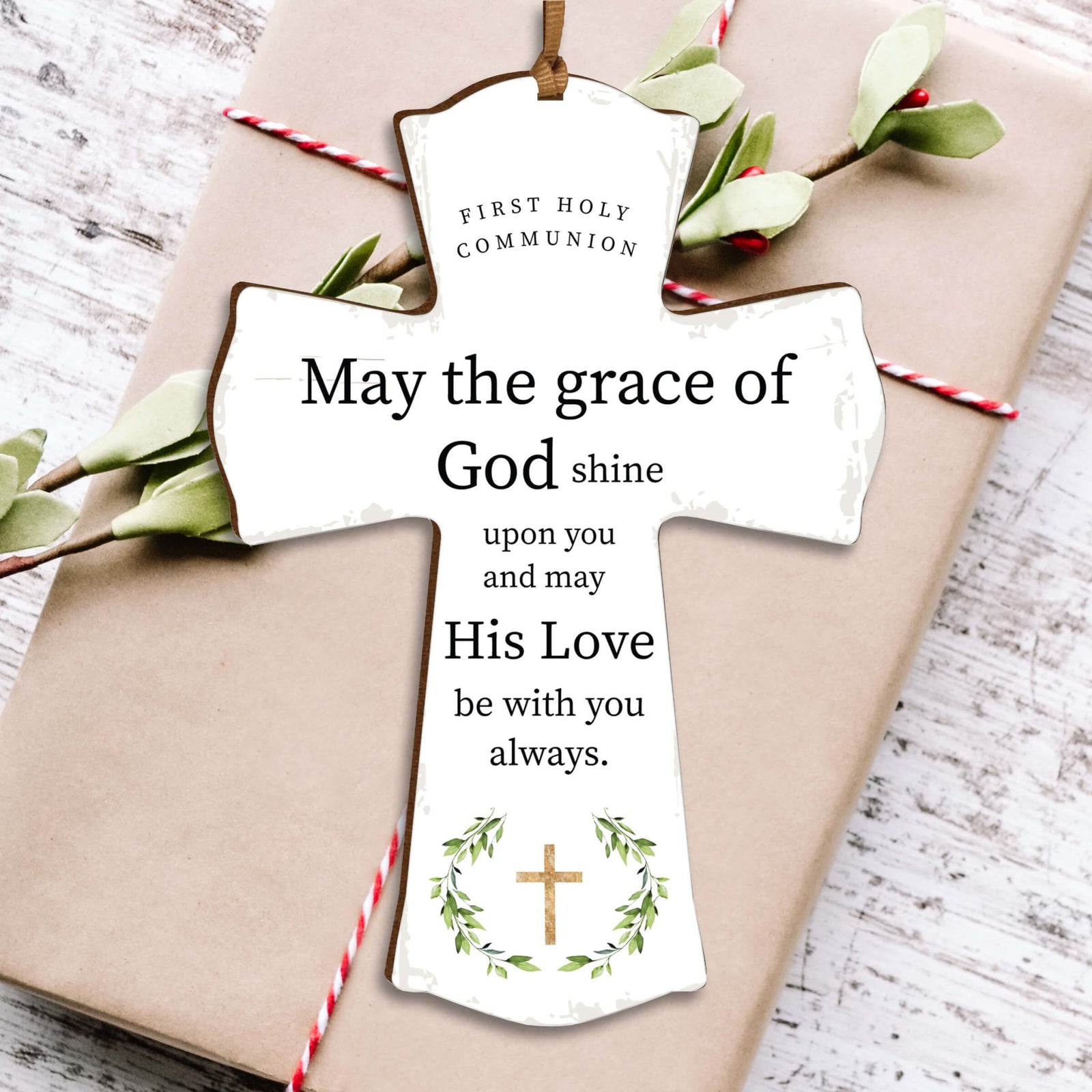 First Holy Communion Wooden Hanging Mini Cross - May The Grace - LifeSong Milestones
