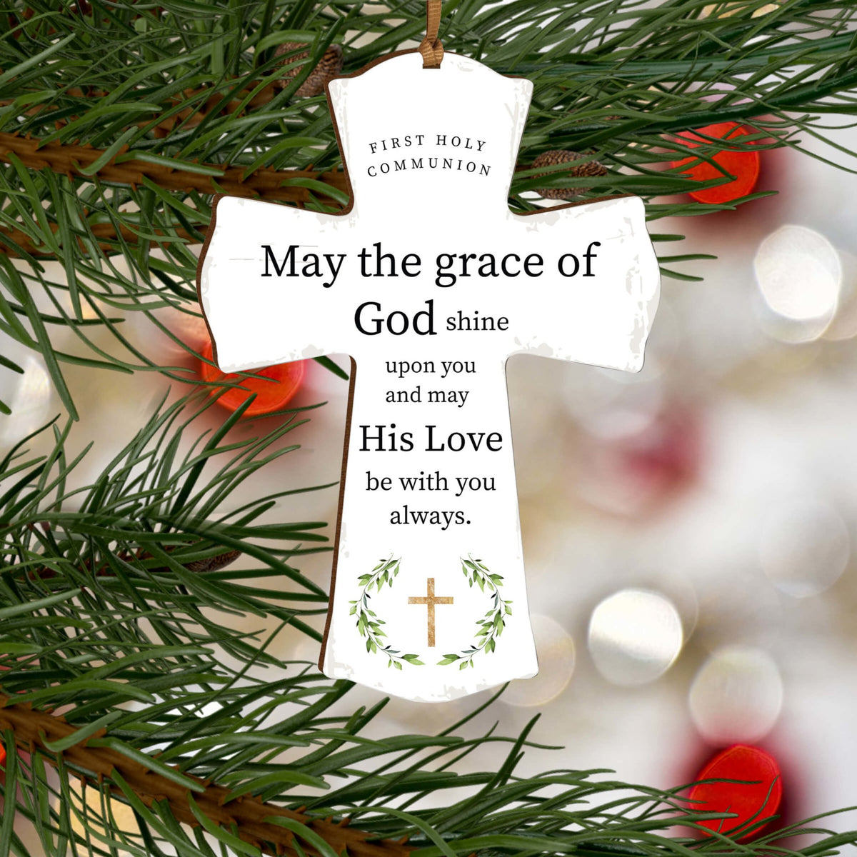 First Holy Communion Wooden Hanging Mini Cross - May The Grace - LifeSong Milestones