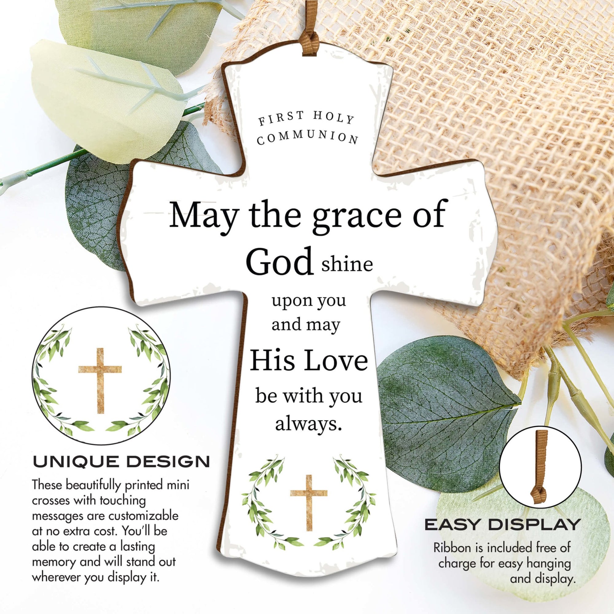 First Holy Communion Wooden Hanging Mini Cross - May The Grace - LifeSong Milestones