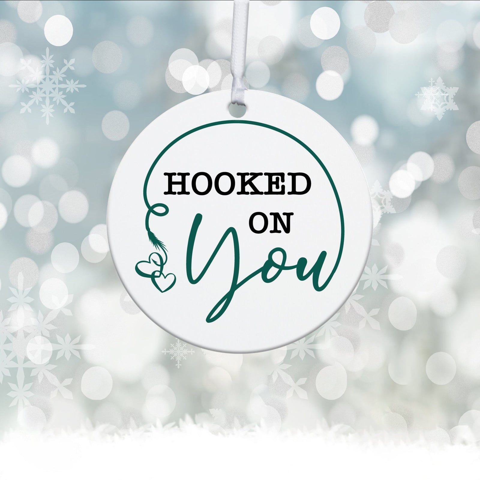 Fishing Dad White Ornament With Inspirational Message Gift Ideas - Hooked On You - LifeSong Milestones