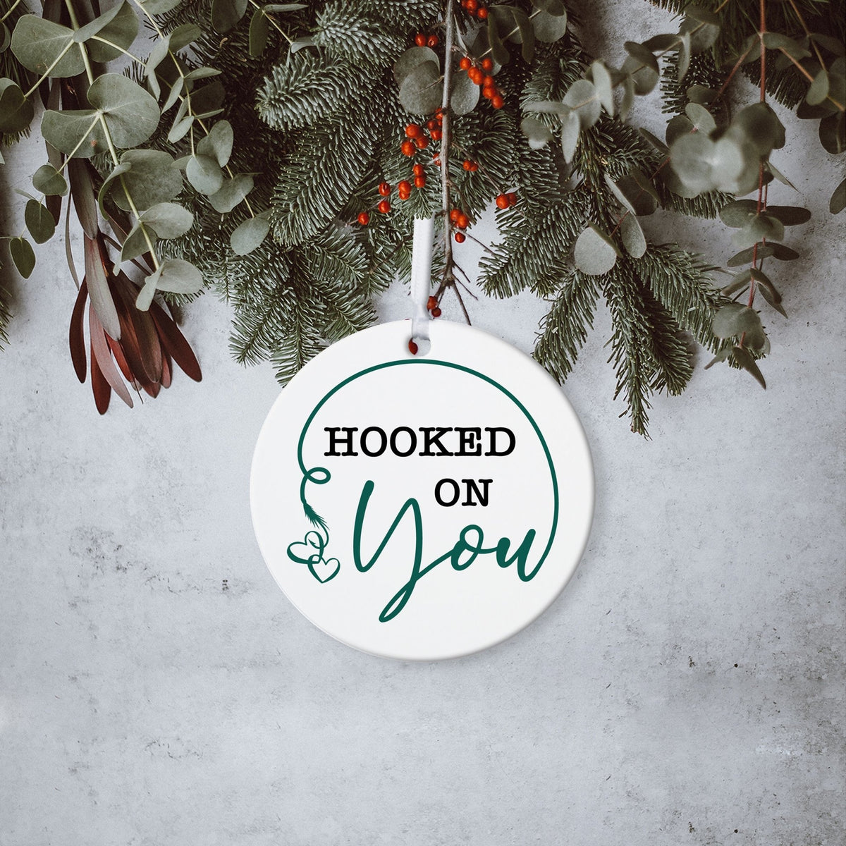 Fishing Dad White Ornament With Inspirational Message Gift Ideas - Hooked On You - LifeSong Milestones