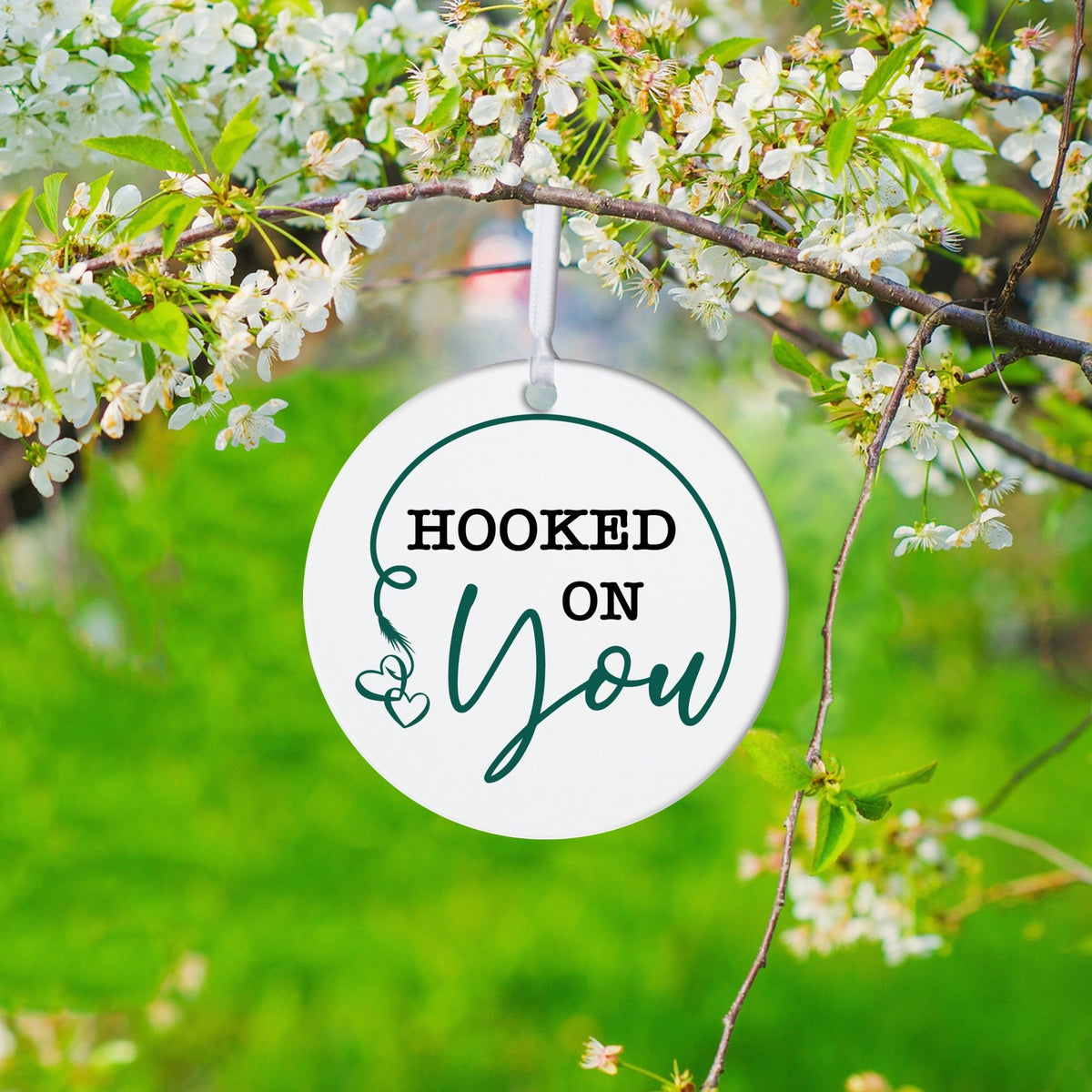 Fishing Dad White Ornament With Inspirational Message Gift Ideas - Hooked On You - LifeSong Milestones