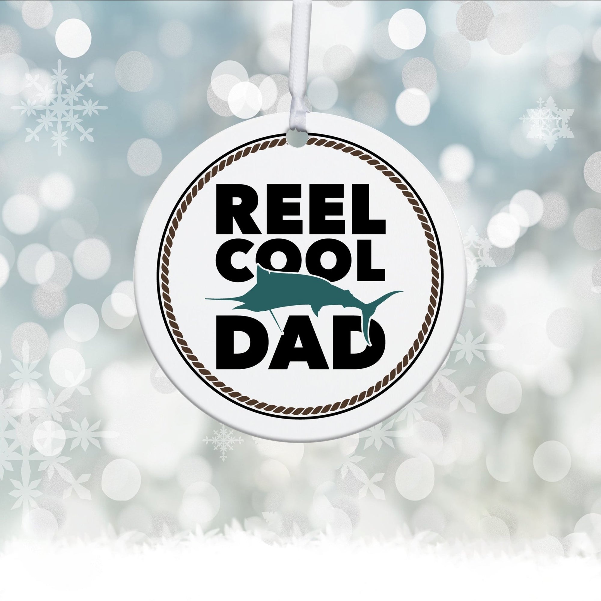 Fishing Dad White Ornament With Inspirational Message Gift Ideas - Reel Cool Dad - LifeSong Milestones