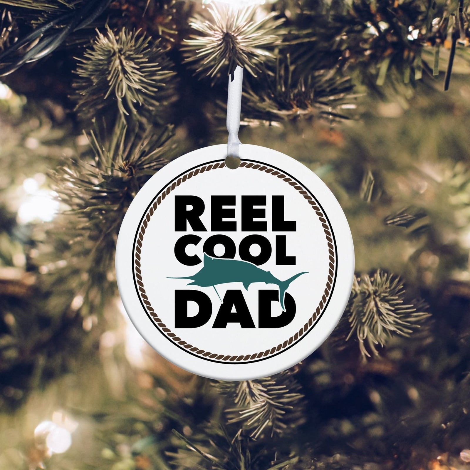 Fishing Dad White Ornament With Inspirational Message Gift Ideas - Reel Cool Dad - LifeSong Milestones