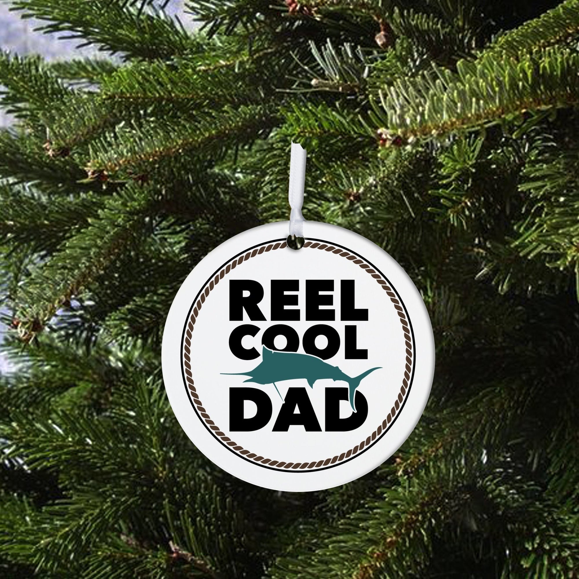 Fishing Dad White Ornament With Inspirational Message Gift Ideas - Reel Cool Dad - LifeSong Milestones