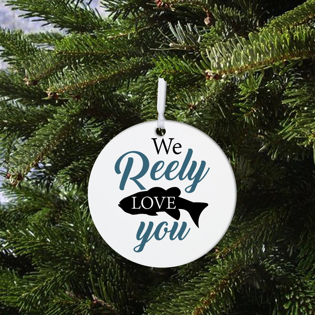 Fishing Dad White Ornament With Inspirational Message Gift Ideas - We Reely Love You! - LifeSong Milestones