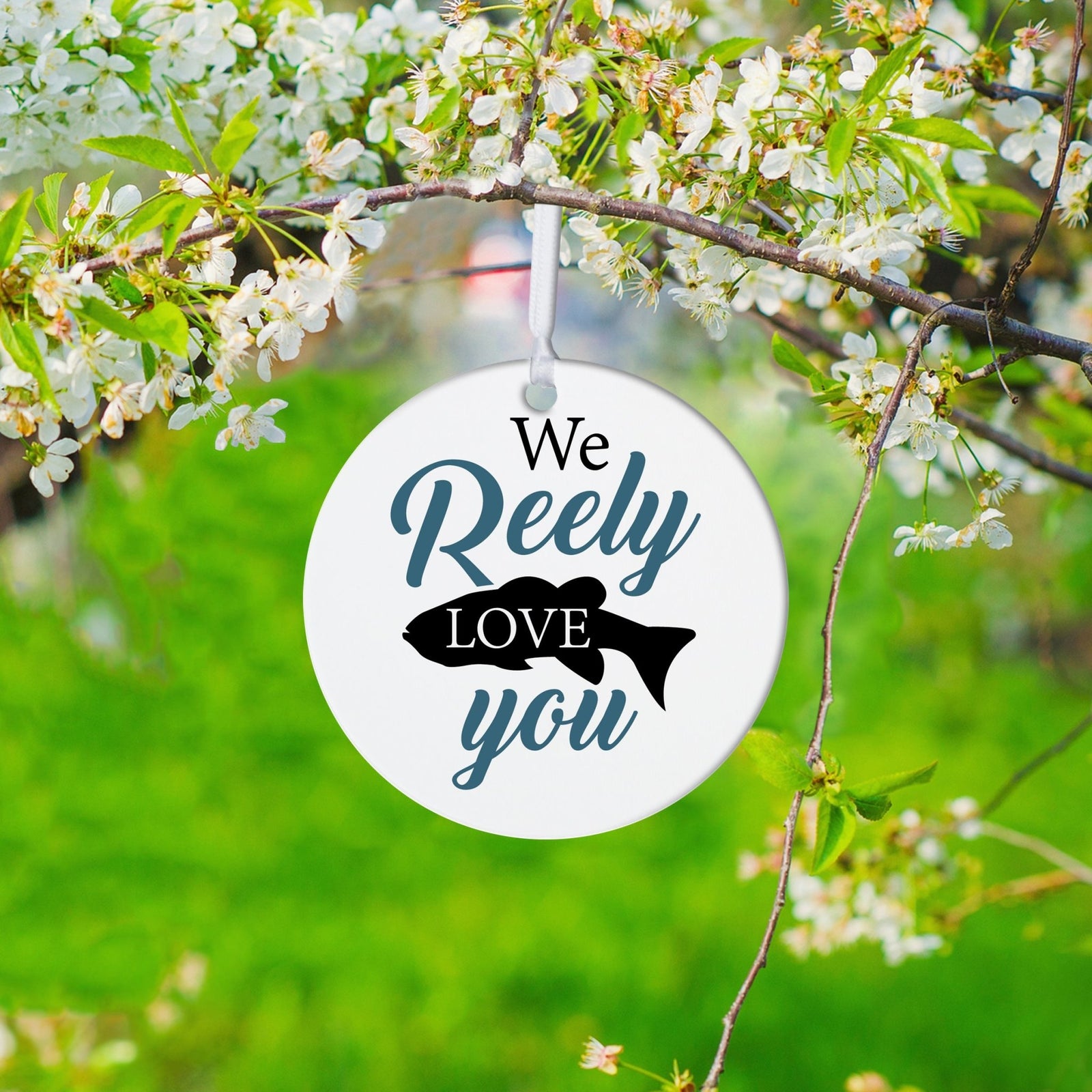 Fishing Dad White Ornament With Inspirational Message Gift Ideas - We Reely Love You! - LifeSong Milestones