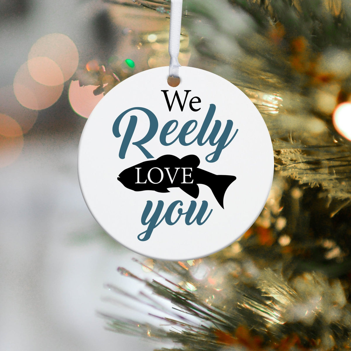 Fishing Dad White Ornament With Inspirational Message Gift Ideas - We Reely Love You! - LifeSong Milestones