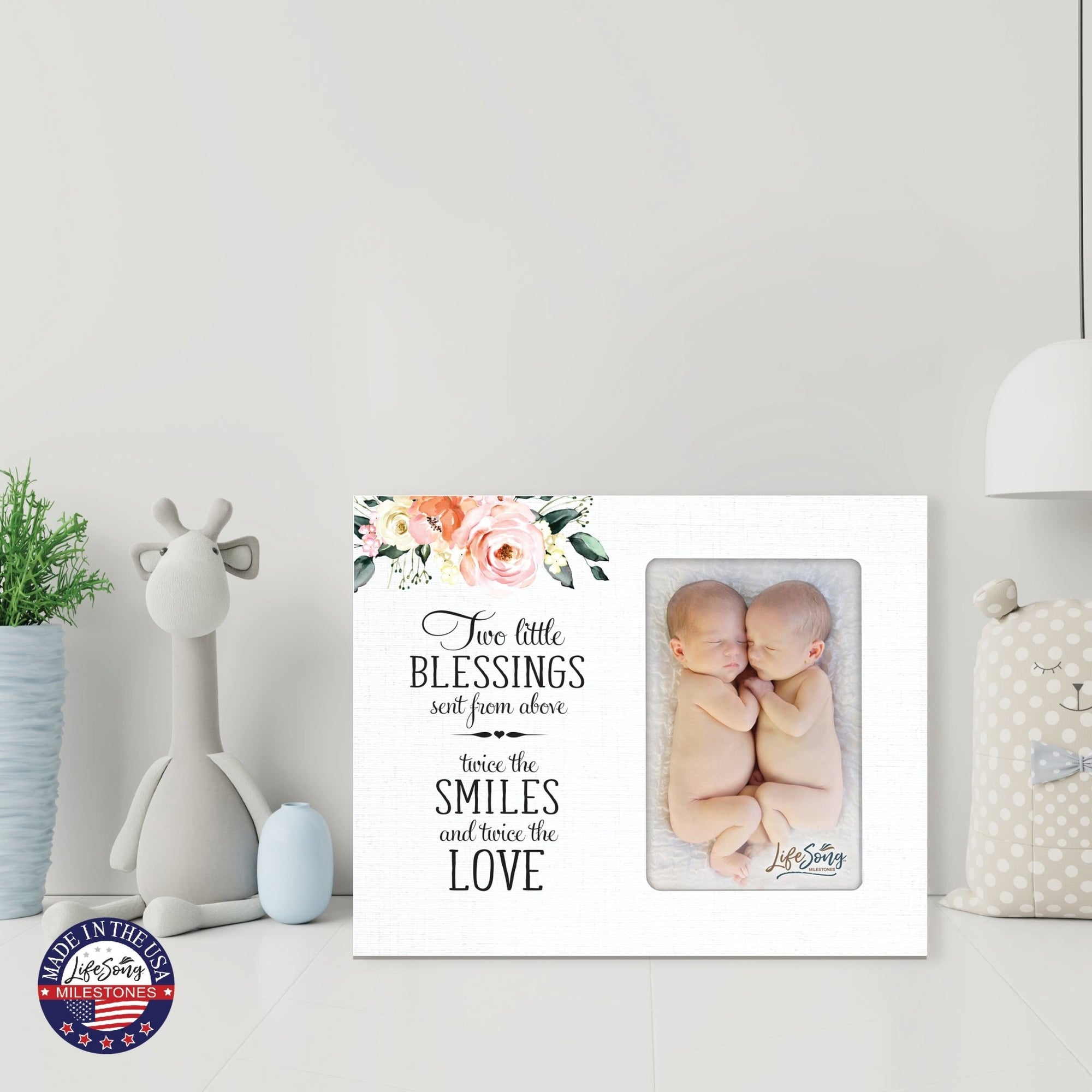 Newborn Baby Twins Announcement Wooden Wall And Tabletop Photo Frame For New Parents Gift Ideas - Twice The Love