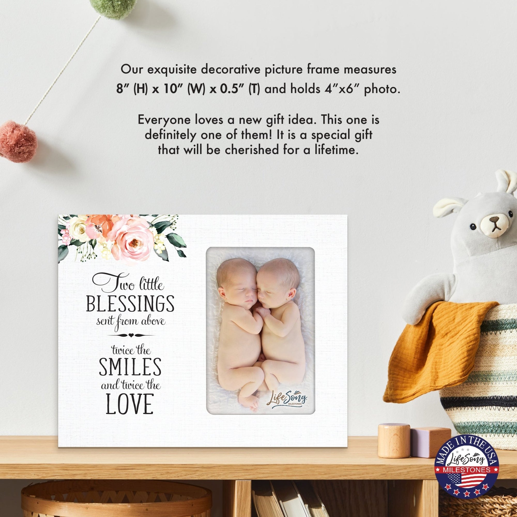 Newborn Baby Twins Announcement Wooden Wall And Tabletop Photo Frame For New Parents Gift Ideas - Twice The Love
