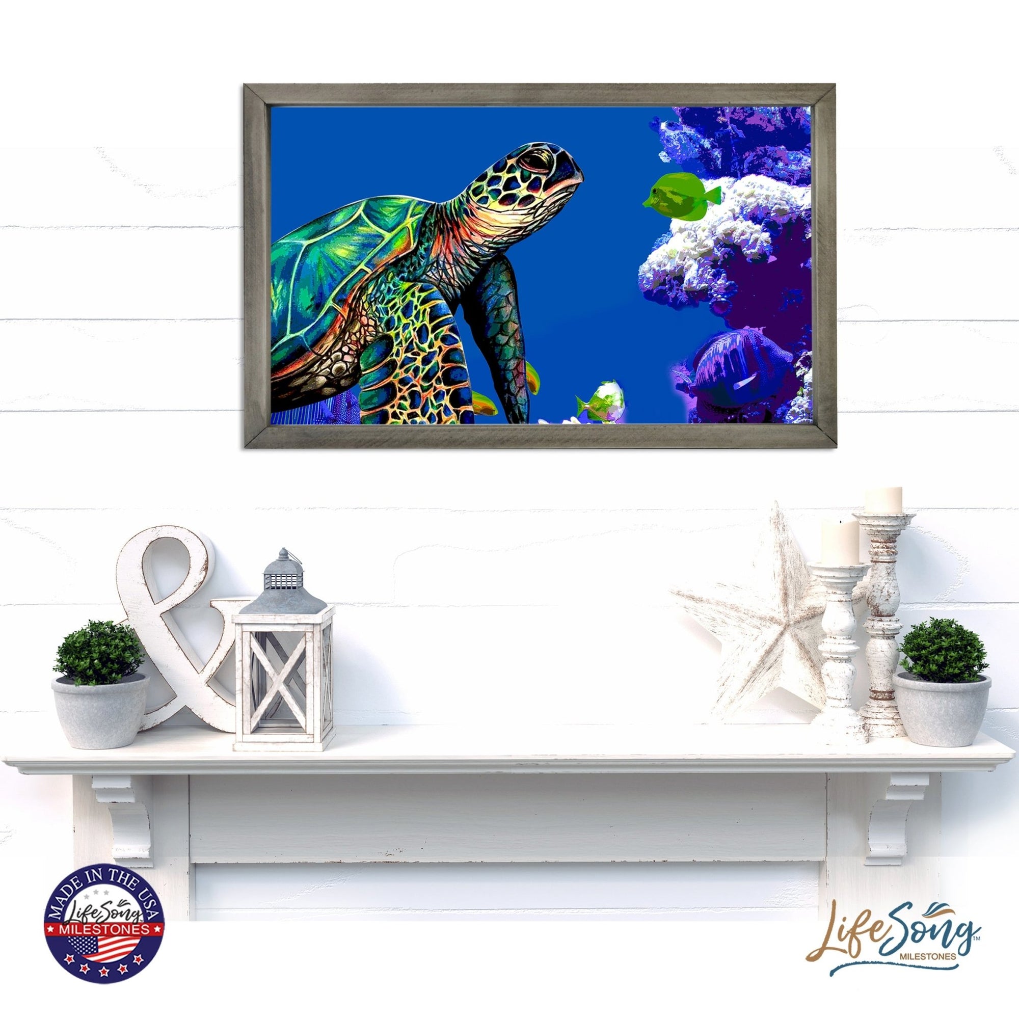 Framed Shadow Box with Sea Turtle Art for Modern Wall Decor 12x18in - LifeSong Milestones