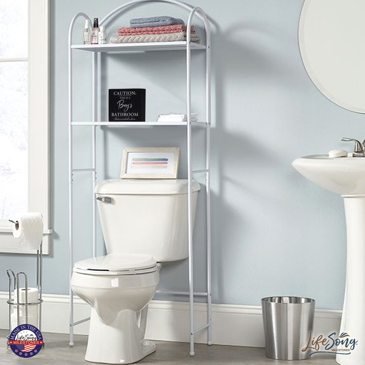 Funny Bathroom Decor 6x6 Shadow Box Caution Boys Bathroom - LifeSong Milestones