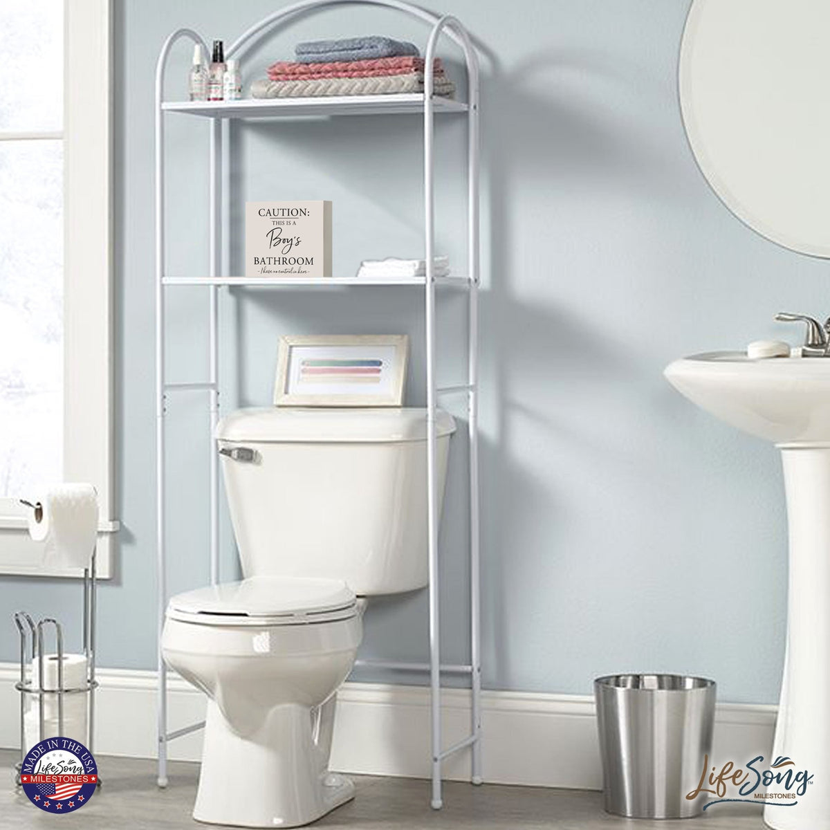 Funny Bathroom Decor 6x6 Shadow Box Caution Boys Bathroom - LifeSong Milestones