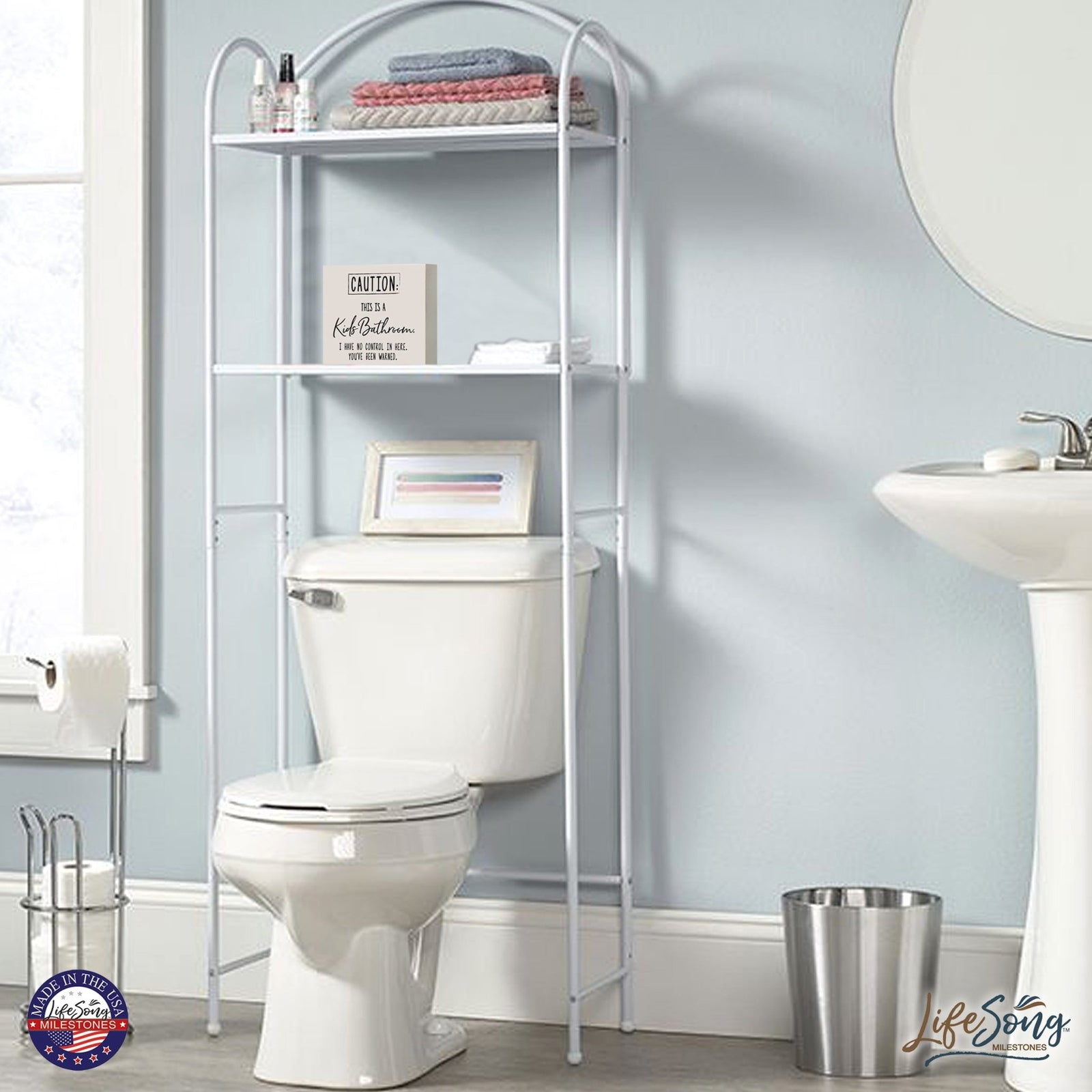 Funny Bathroom Decor 6x6 Shadow Box Caution Kids Bathroom - LifeSong Milestones