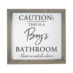 Funny Bathroom Decor Framed Shadow Box 11.5x11.5 (Caution Boys Bathroom) - LifeSong Milestones