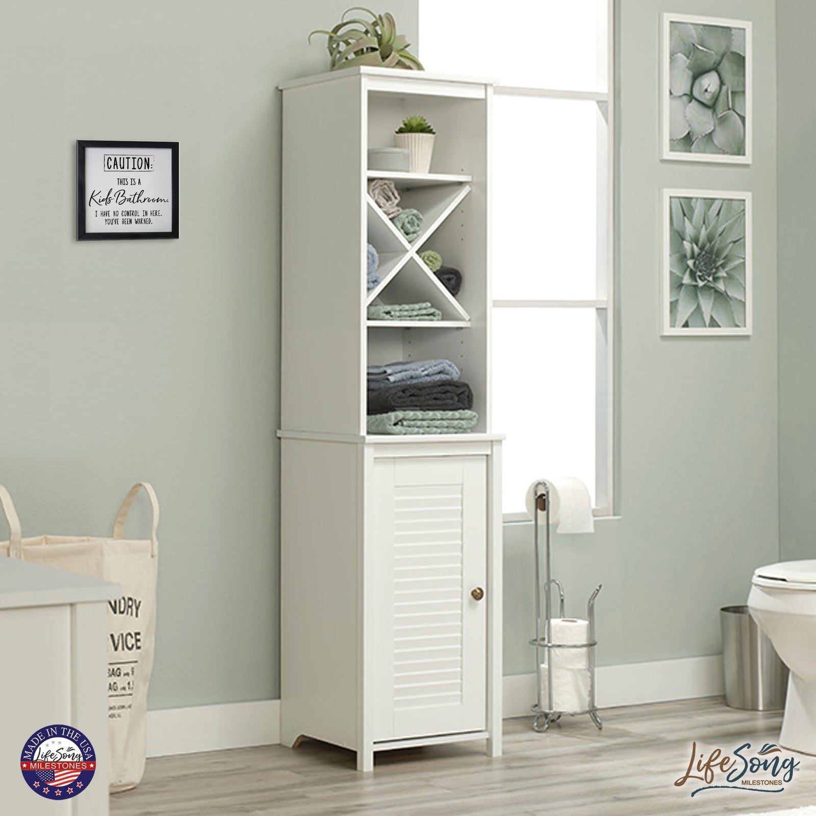 Funny Bathroom Decor Framed Shadow Box 11.5x11.5 (Caution Kids Bathroom) - LifeSong Milestones
