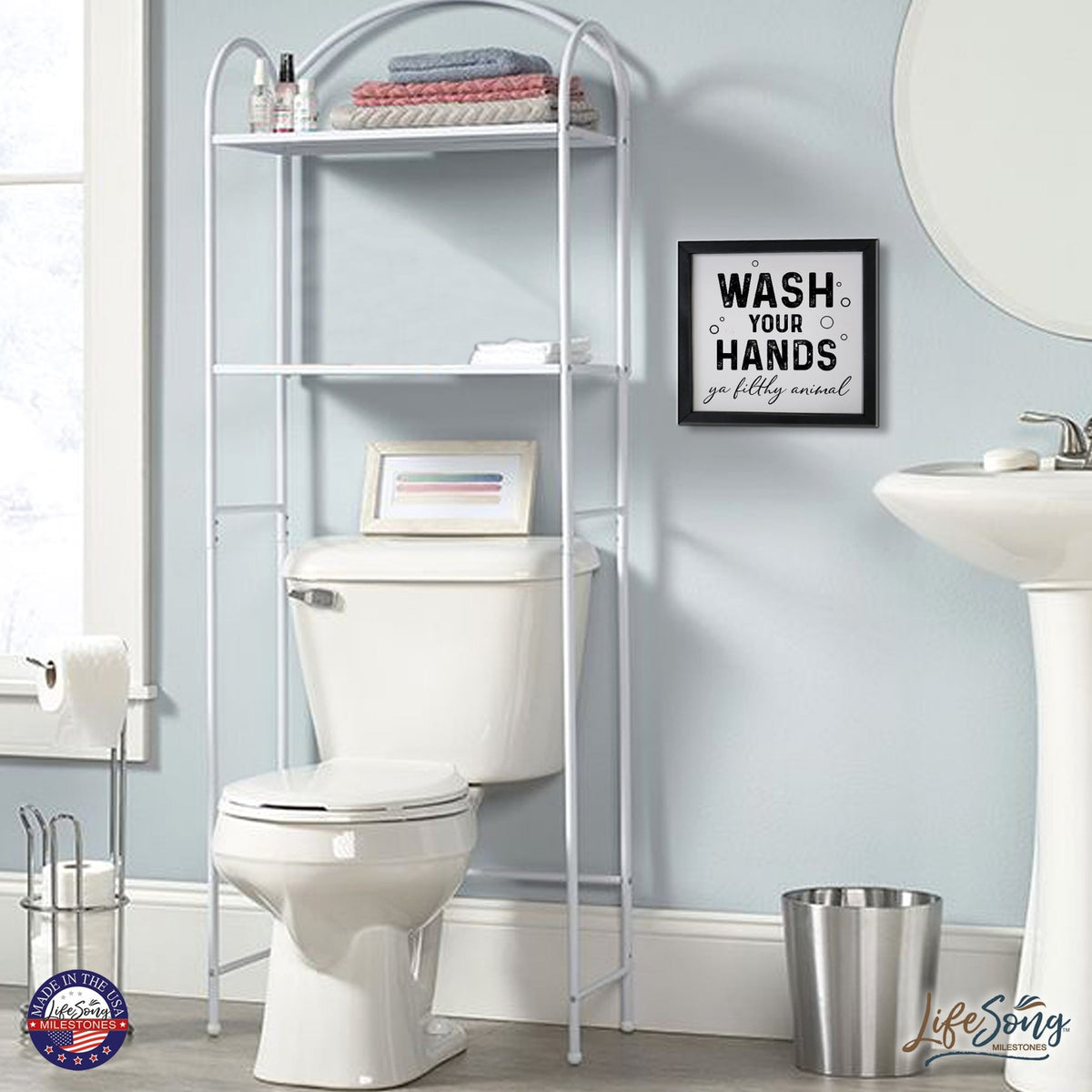 Funny Bathroom Decor Framed Shadow Box 11.5x11.5 (Wash Your Hands Filthy) - LifeSong Milestones