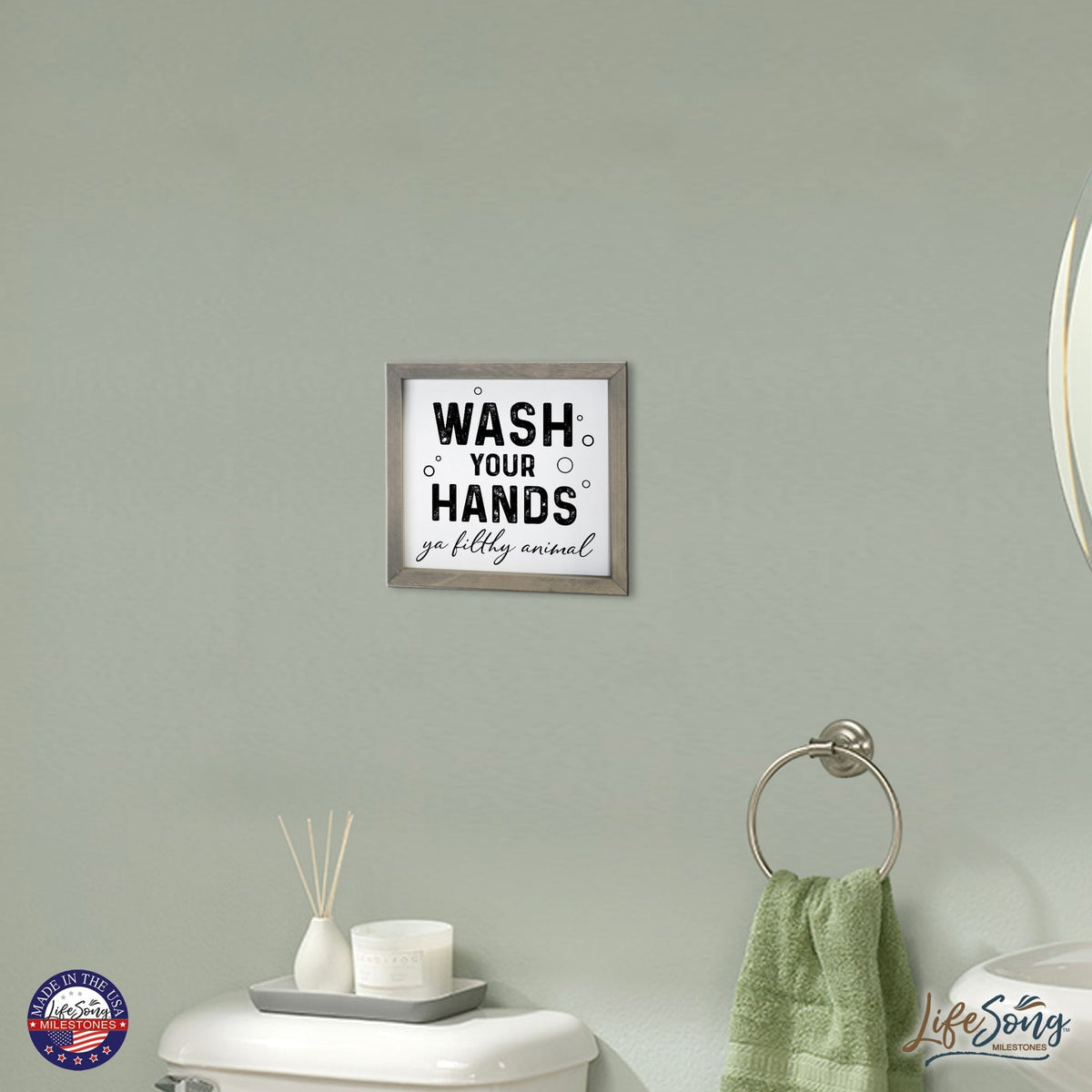 Funny Bathroom Decor Framed Shadow Box 11.5x11.5 (Wash Your Hands Filthy) - LifeSong Milestones