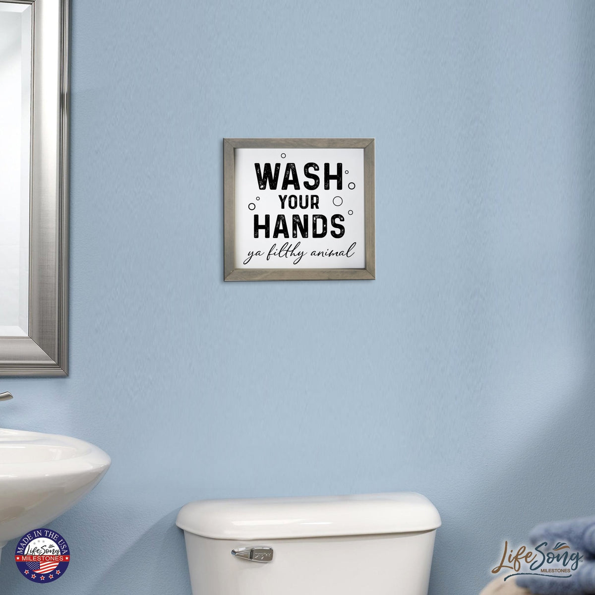 Funny Bathroom Decor Framed Shadow Box 11.5x11.5 (Wash Your Hands Filthy) - LifeSong Milestones