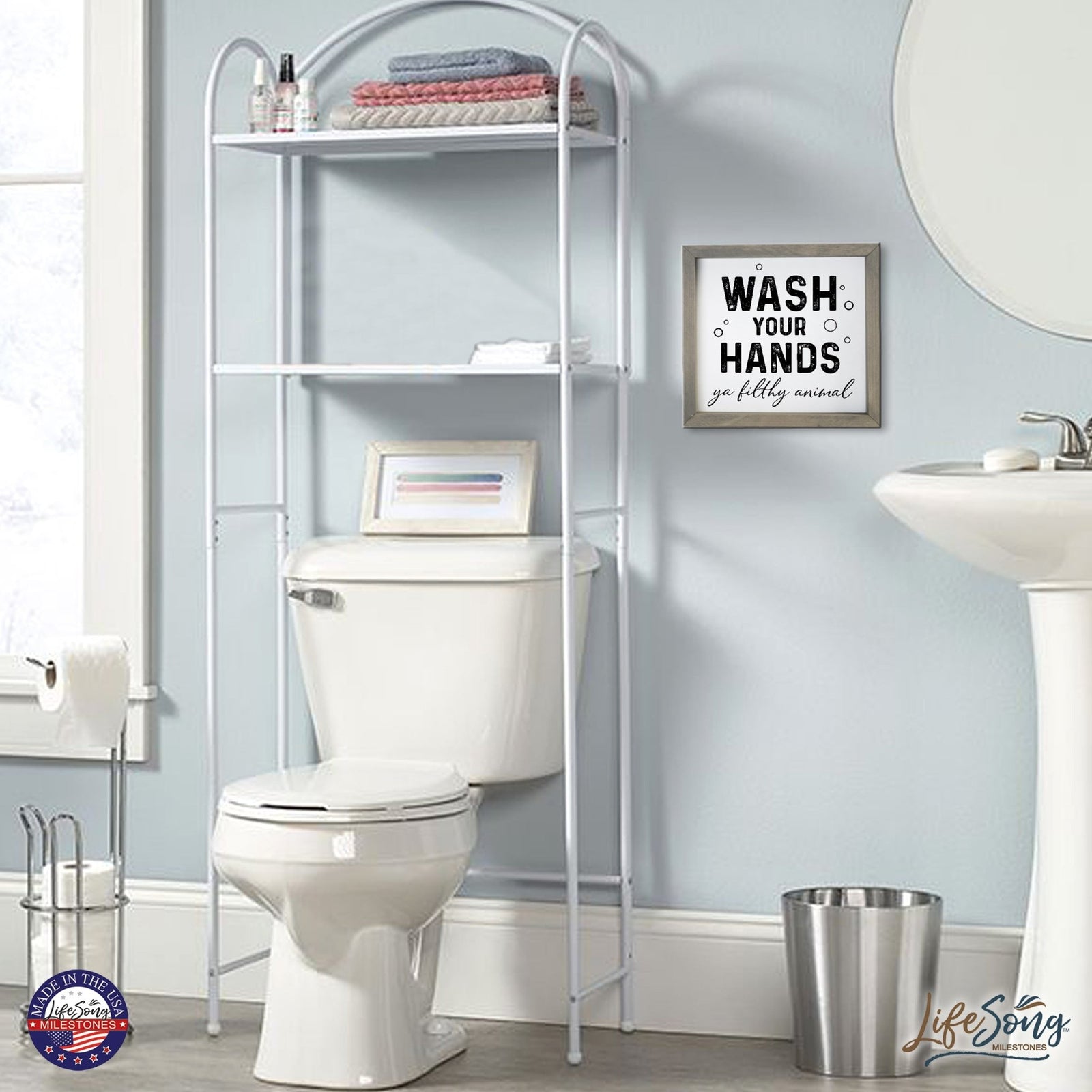 Funny Bathroom Decor Framed Shadow Box 11.5x11.5 (Wash Your Hands Filthy) - LifeSong Milestones