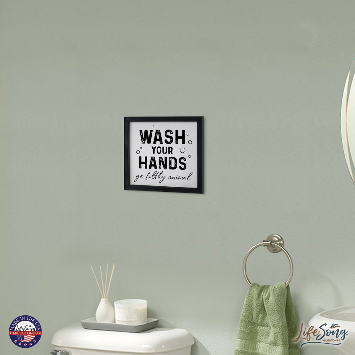 Funny Bathroom Decor Framed Shadow Box 11.5x11.5 (Wash Your Hands Filthy) - LifeSong Milestones